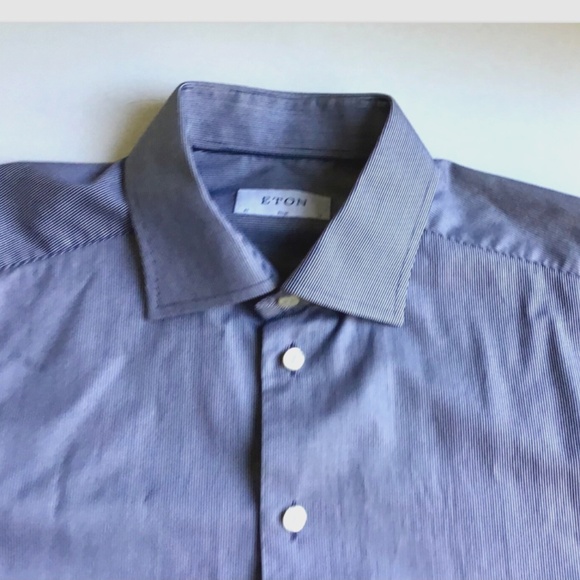 ETON Slim blue classic dress cotton twill shirt Sz 16 made in Europe - Picture 4 of 7